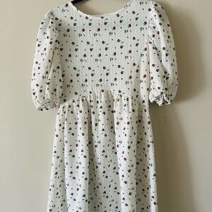 White Floral Puff-Sleeve women’s Dress